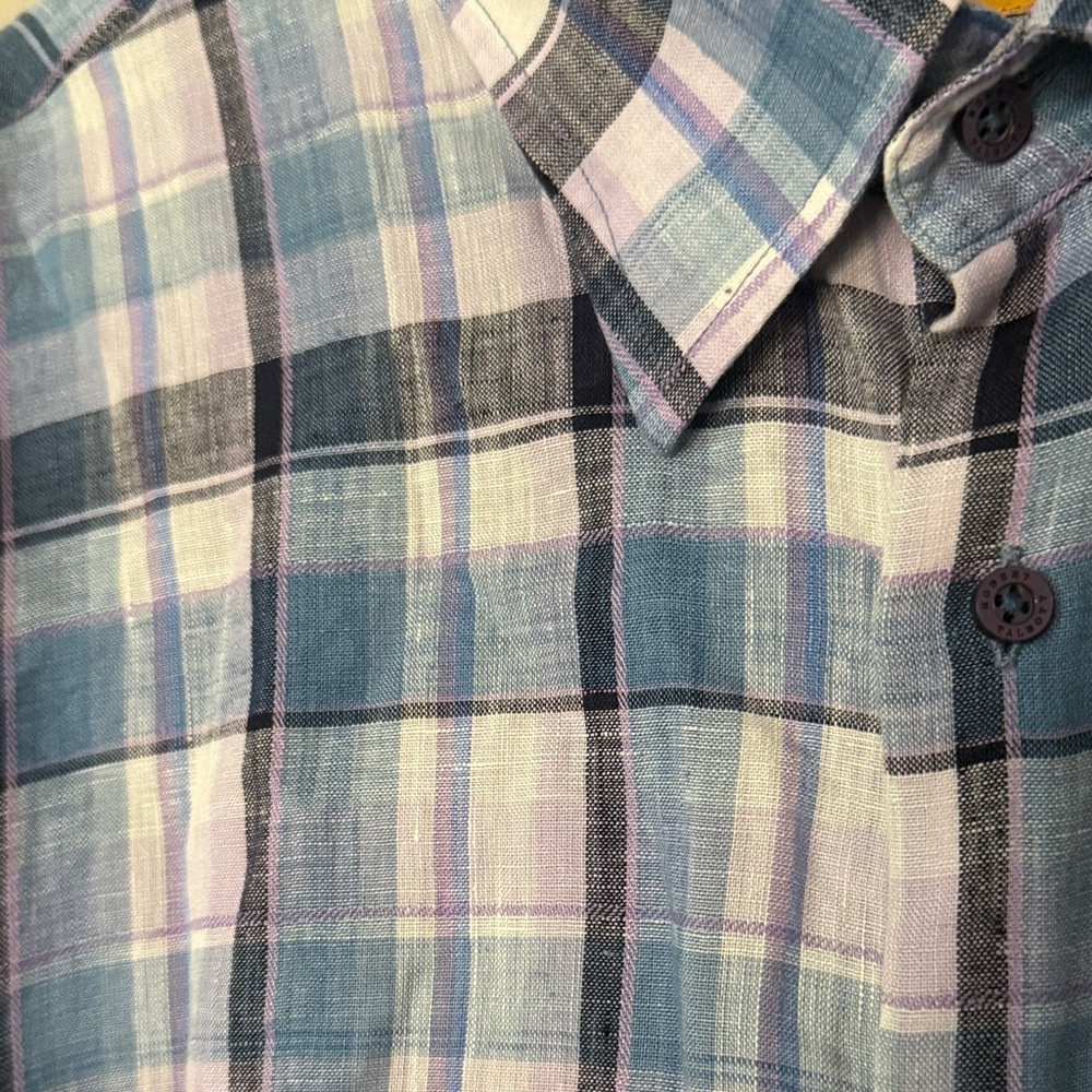 Robert Talbott Plaid 100% Linen Button Down Shirt Men’s XXL - Picture 3 of 8